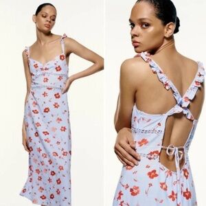 ZARA Blue and red floral dress with ruffle straps and back detail